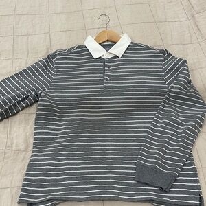 Gray Striped Men's Shirt Rugby shirt with White Collar